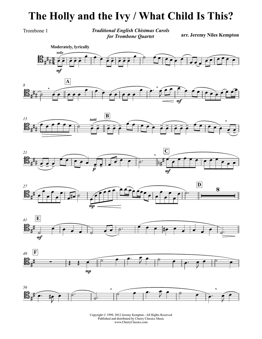 Holly and the Ivy and What Child Is This for Trombone Quartet Trombone Quartet scores gallery preview page 4