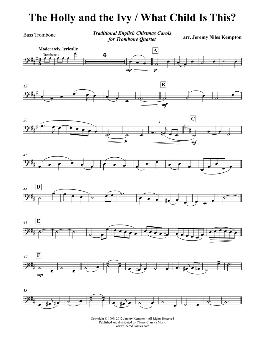 Holly and the Ivy and What Child Is This for Trombone Quartet Trombone Quartet scores gallery preview page 5