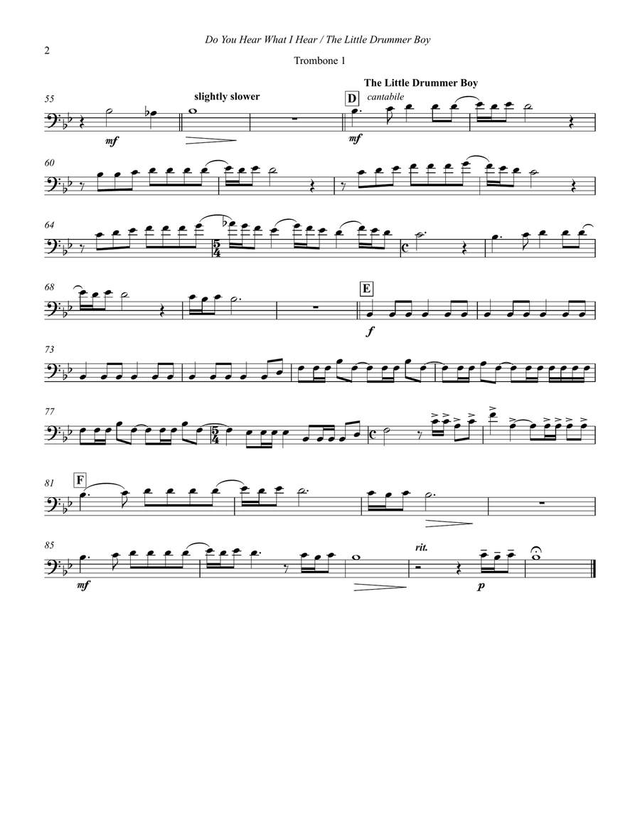 Do You Hear What I Hear/Little Drummer Boy for 4 Trombones w opt. Drums Trombone Quartet scores gallery preview page 5