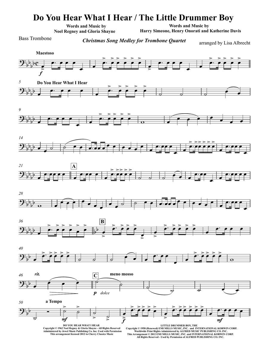 Do You Hear What I Hear/Little Drummer Boy for 4 Trombones w opt. Drums Trombone Quartet scores gallery preview page 6