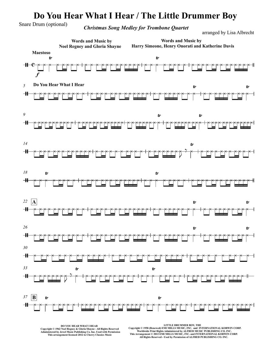 Do You Hear What I Hear/Little Drummer Boy for 4 Trombones w opt. Drums Trombone Quartet scores gallery preview page 7