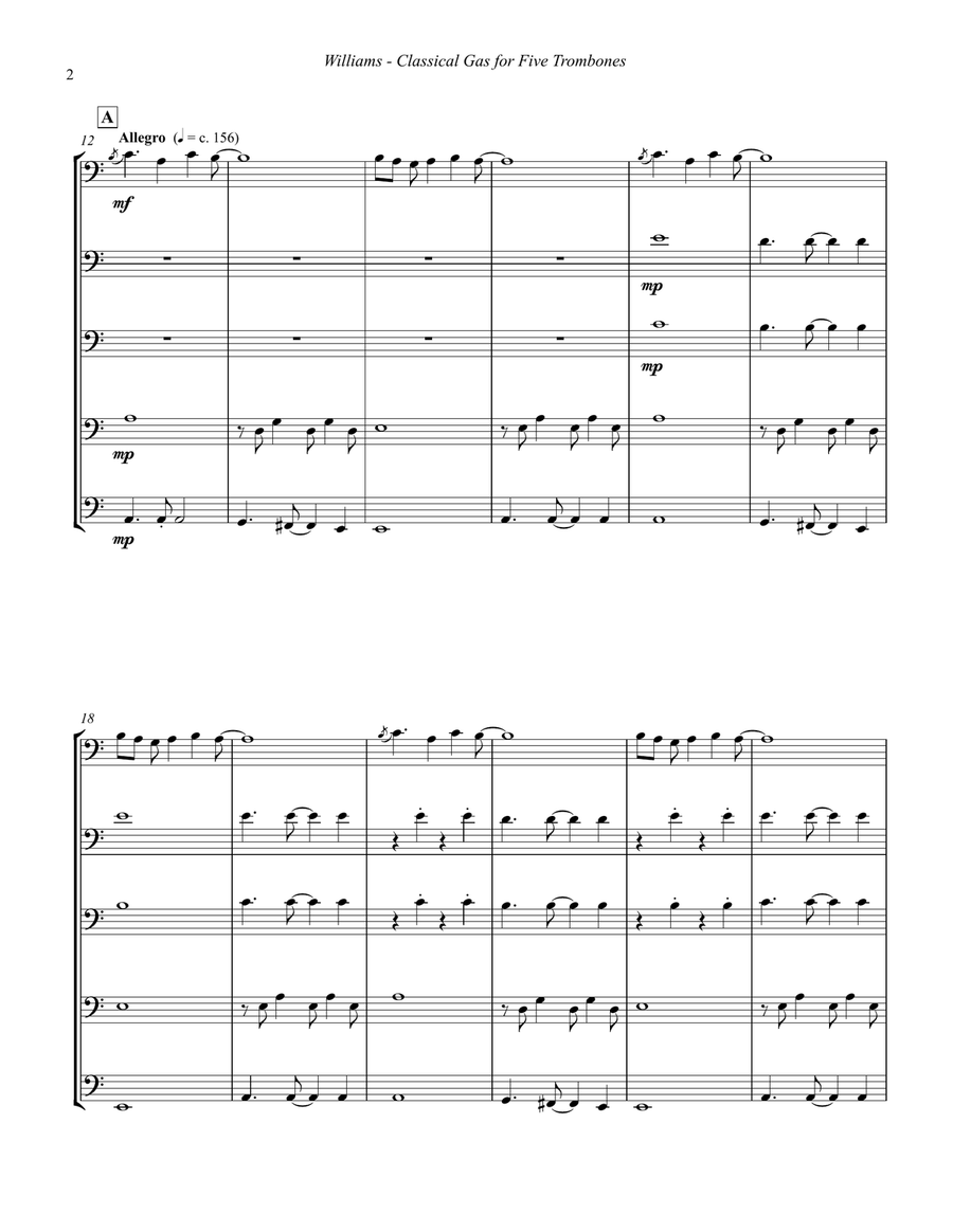 Classical Gas for Trombone Quintet Trombone scores gallery preview page 3