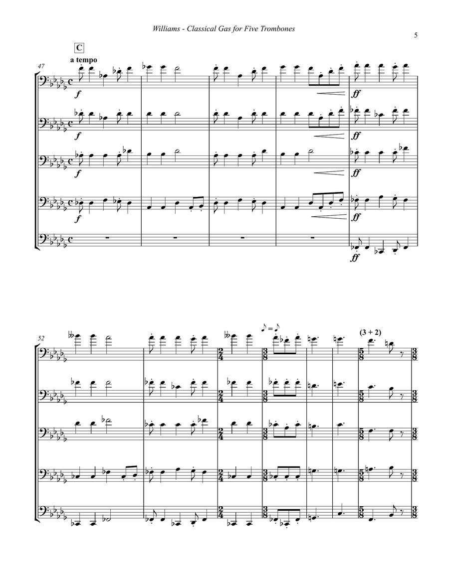 Classical Gas for Trombone Quintet Trombone scores gallery preview page 4