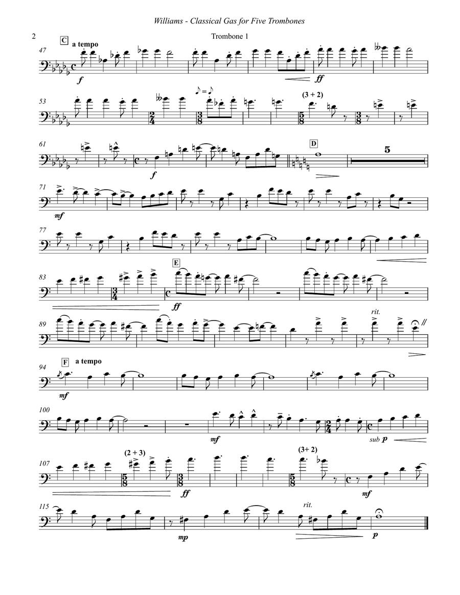 Classical Gas for Trombone Quintet Trombone scores gallery preview page 6