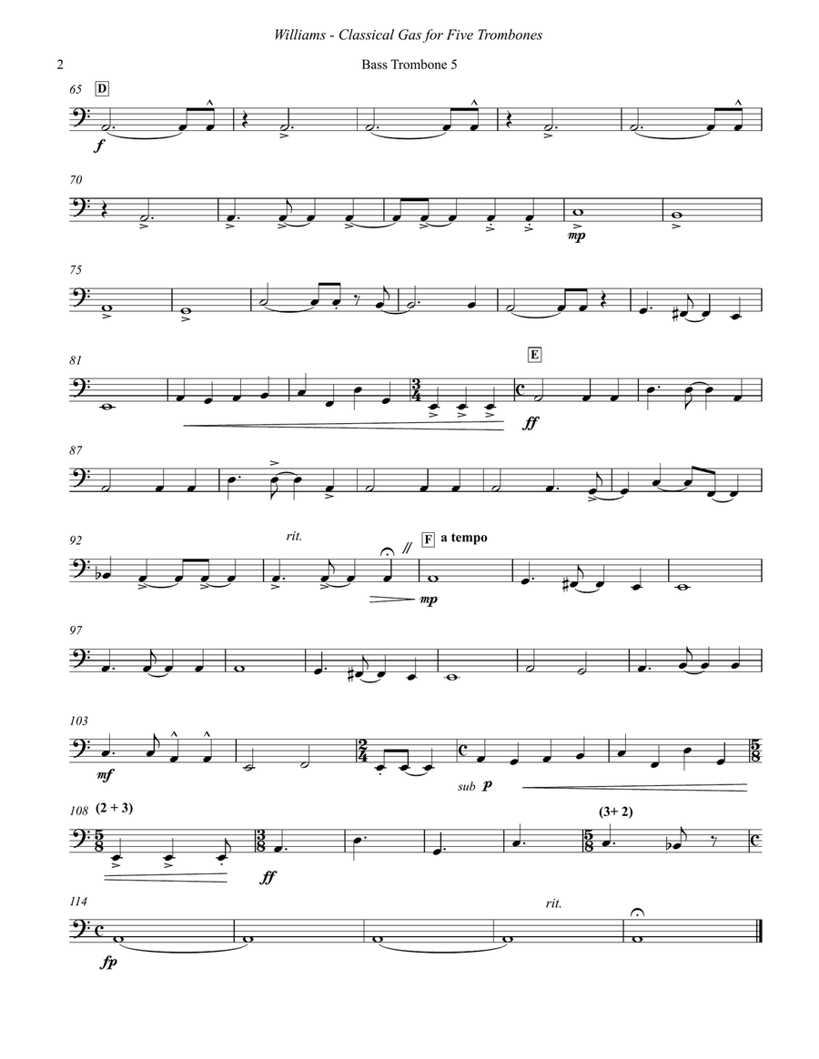 Classical Gas for Trombone Quintet Trombone scores gallery preview page 8