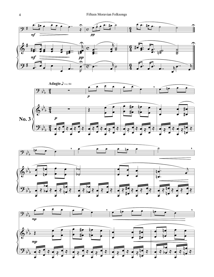 Fifteen Moravian Folk Songs for Trombone and Piano Piano Accompaniment scores gallery preview page 4