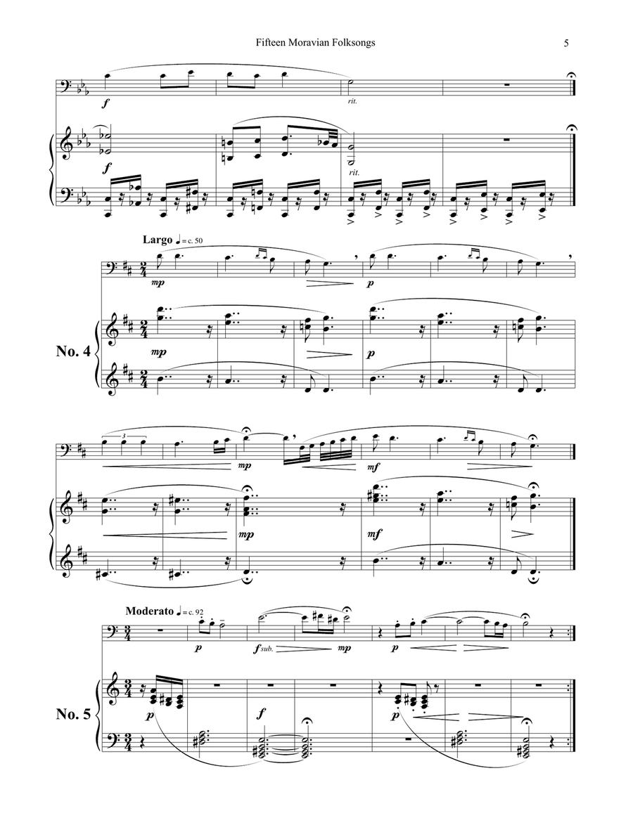 Fifteen Moravian Folk Songs for Trombone and Piano Piano Accompaniment scores gallery preview page 5