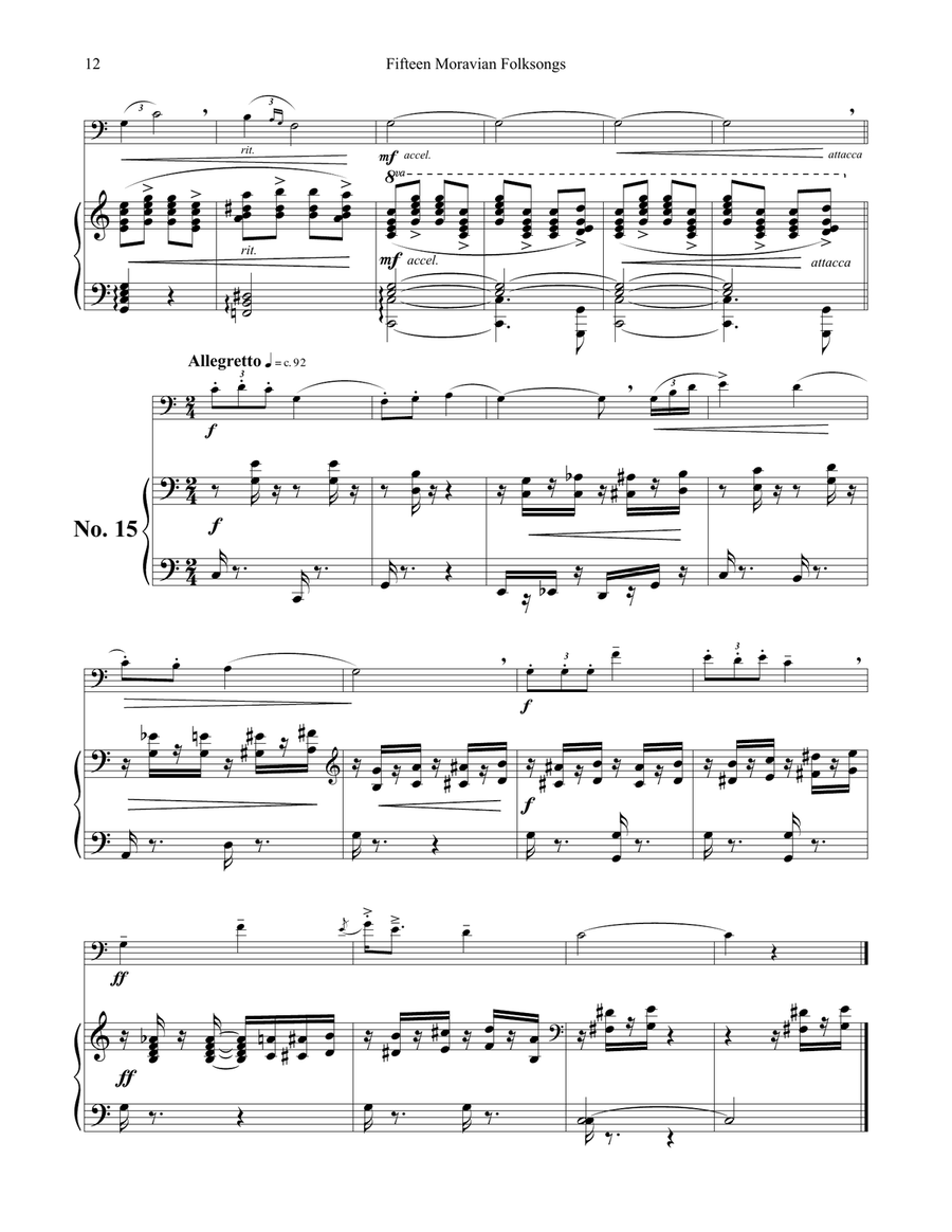 Fifteen Moravian Folk Songs for Trombone and Piano Piano Accompaniment scores gallery preview page 7