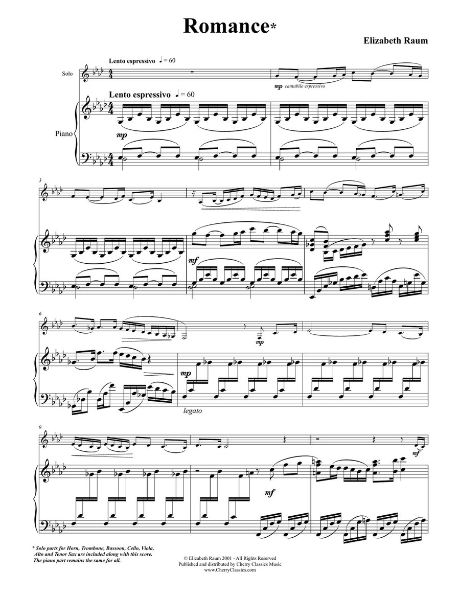 Romance for Solo Instrument with Piano Accompaniment Bassoon scores gallery preview page 2