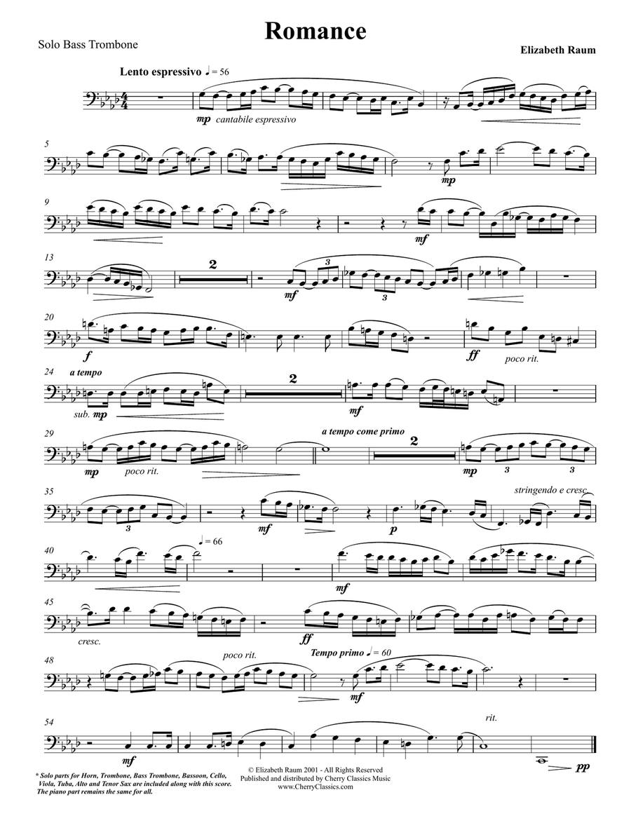 Romance for Solo Instrument with Piano Accompaniment Bassoon scores gallery preview page 3