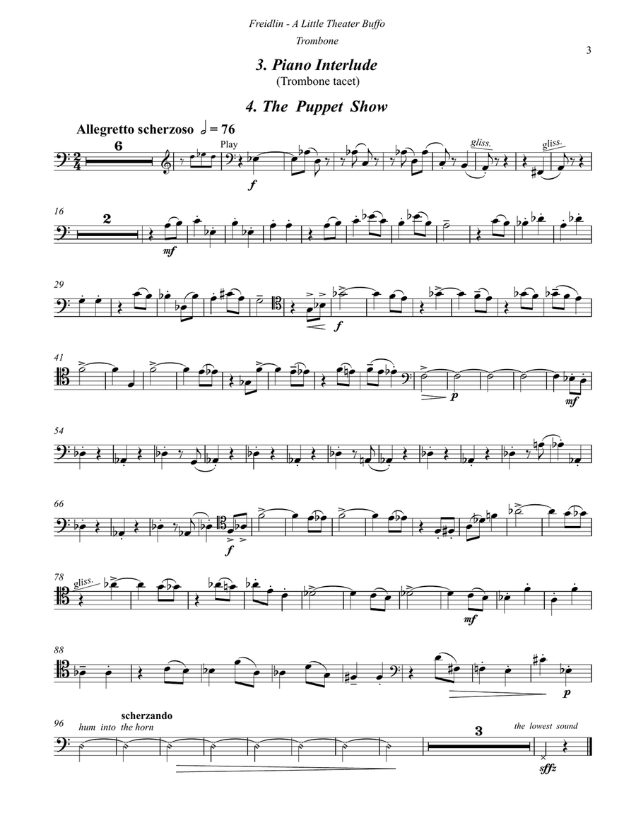 A Little Theater Buffo for Trombone and Piano Piano Accompaniment scores gallery preview page 4