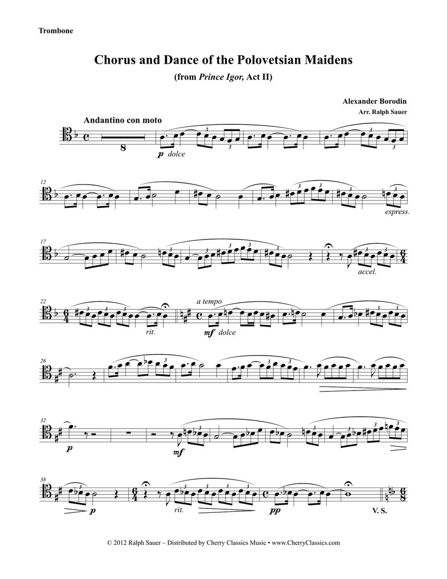 Chorus and Dance of the Polovetsian Maidens from Prince Igor for Trombone and Piano Choir scores gallery preview page 2