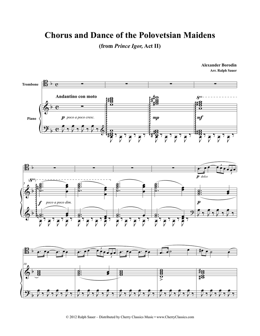 Chorus and Dance of the Polovetsian Maidens from Prince Igor for Trombone and Piano Choir scores gallery preview page 4