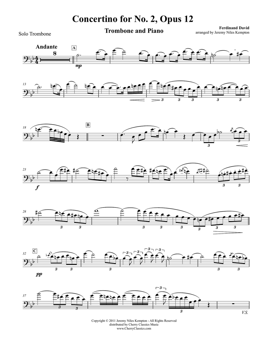 Concertino No. 2 in B-flat for Trombone and Piano Piano Accompaniment scores gallery preview page 2