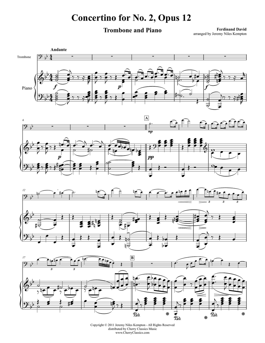 Concertino No. 2 in B-flat for Trombone and Piano Piano Accompaniment scores gallery preview page 4