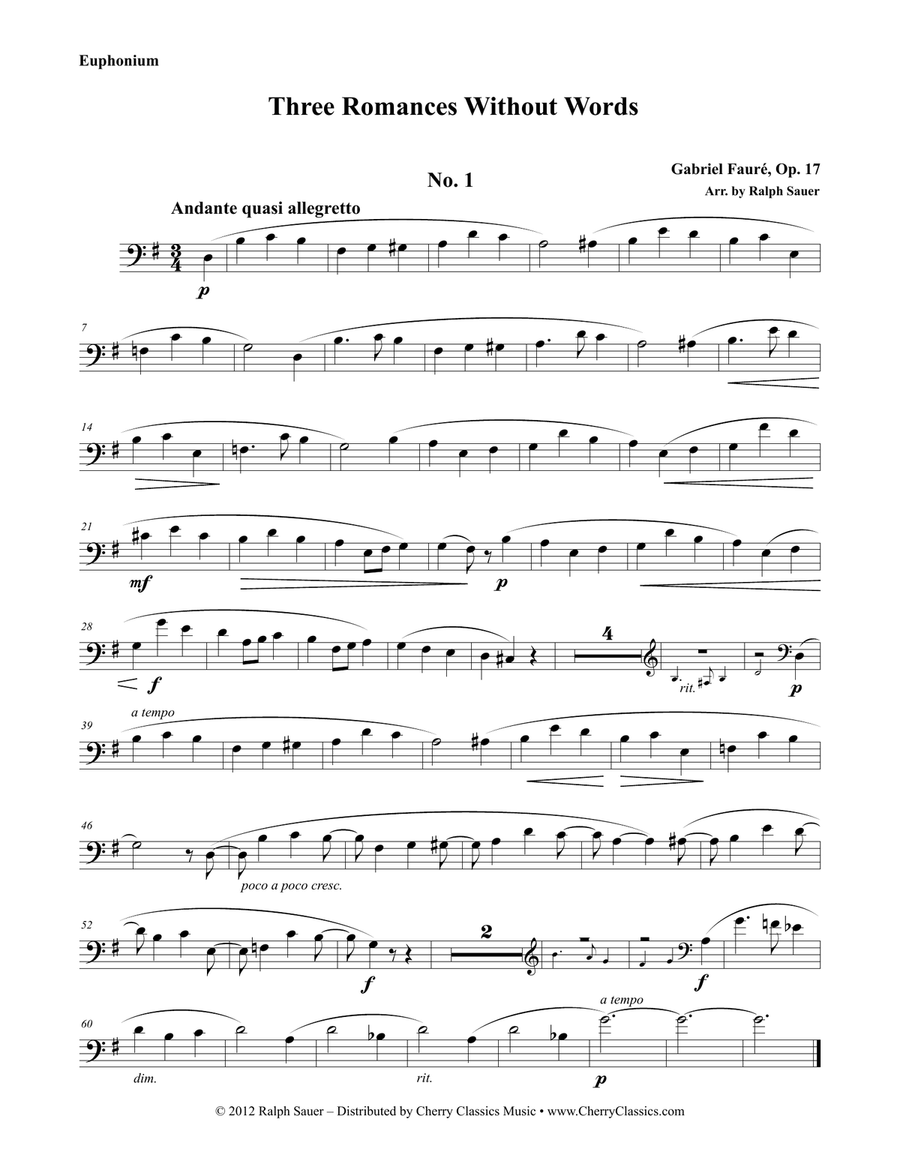 Three Romances Without Words Opus 17 for Euphonium and Piano Euphonium scores gallery preview page 2