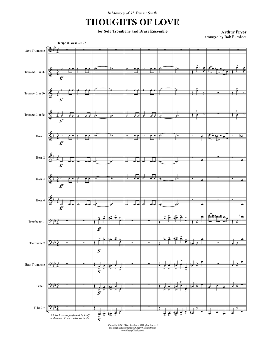 Thoughts of Love for Trombone solo & 12-part Brass Ensemble Trombone Solo scores gallery preview page 2
