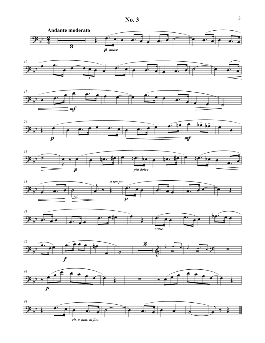 Three Romances Without Words Opus 17 for Tuba or Bass Trombone & Piano Trombone scores gallery preview page 3