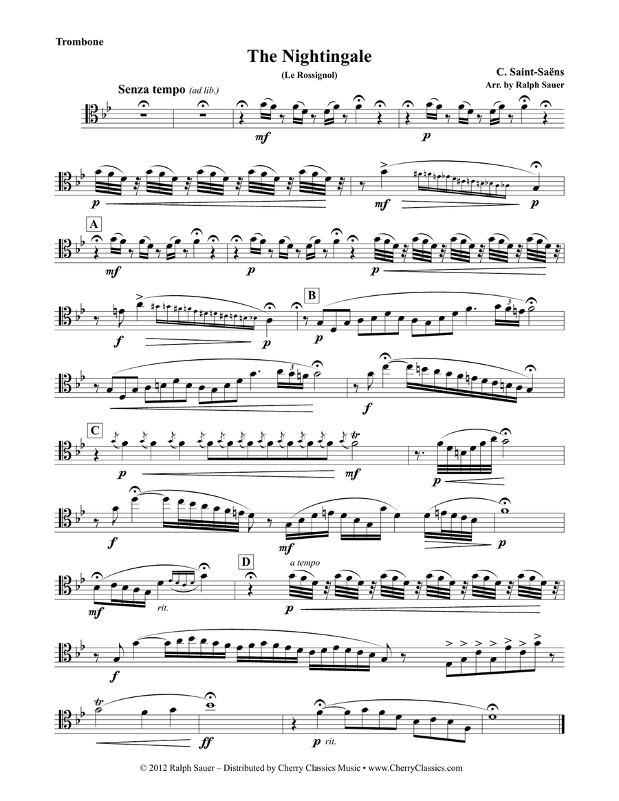 The Nightingale (Le Rossignol) for Trombone & Piano Piano Accompaniment scores gallery preview page 2