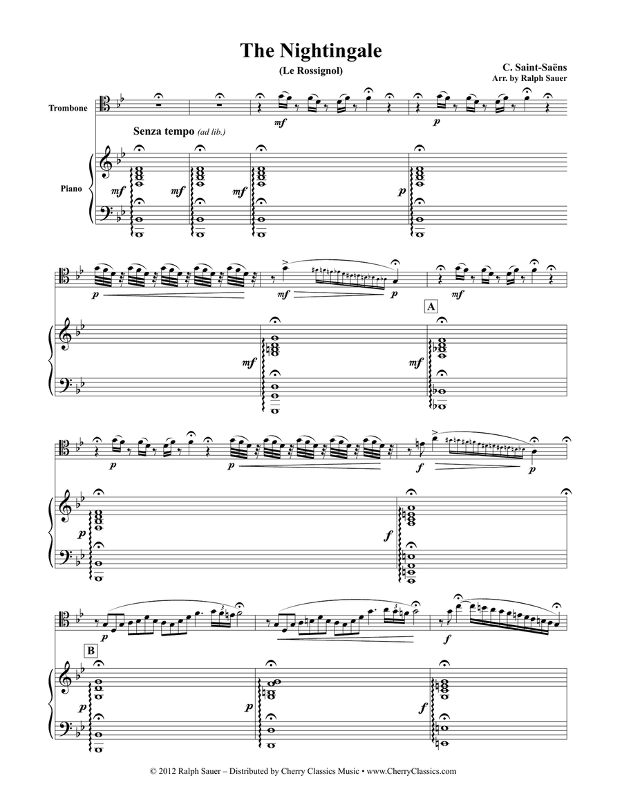The Nightingale (Le Rossignol) for Trombone & Piano Piano Accompaniment scores gallery preview page 3