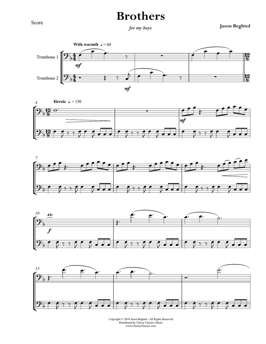 Brothers, duet for Trombones Trombone Duet scores gallery preview page 4