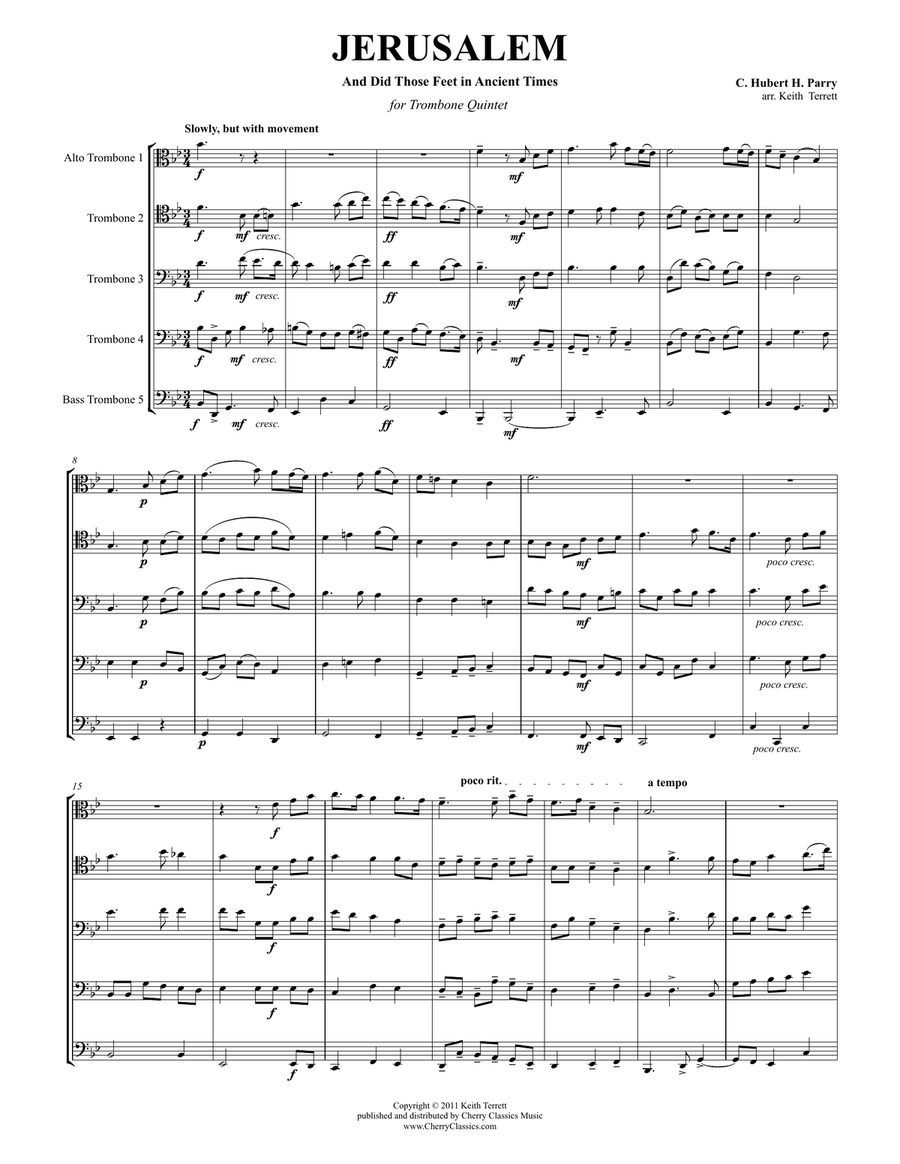 Jerusalem for Trombone Quintet Trombone scores gallery preview page 2