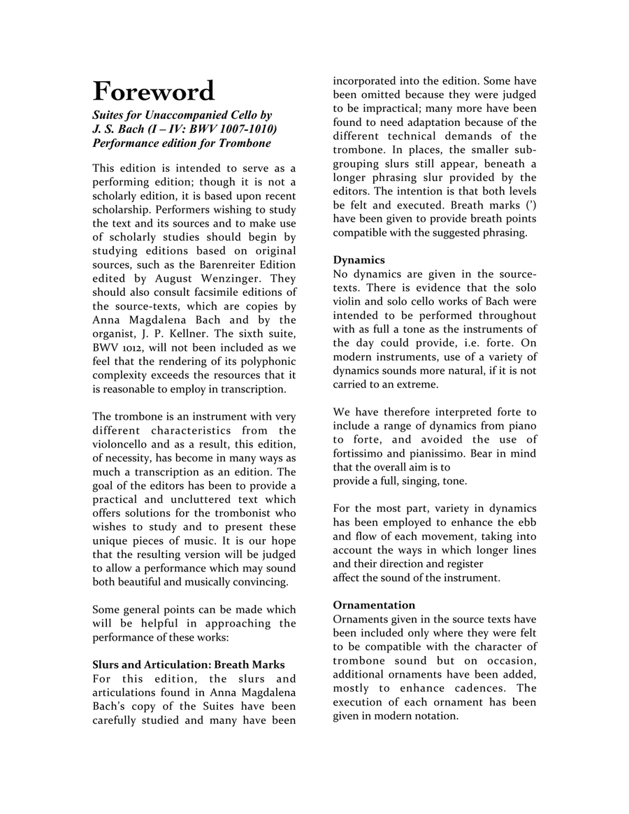 Suites I-IV for Unaccompanied Cello / Performance edition for Trombone Trombone scores gallery preview page 3