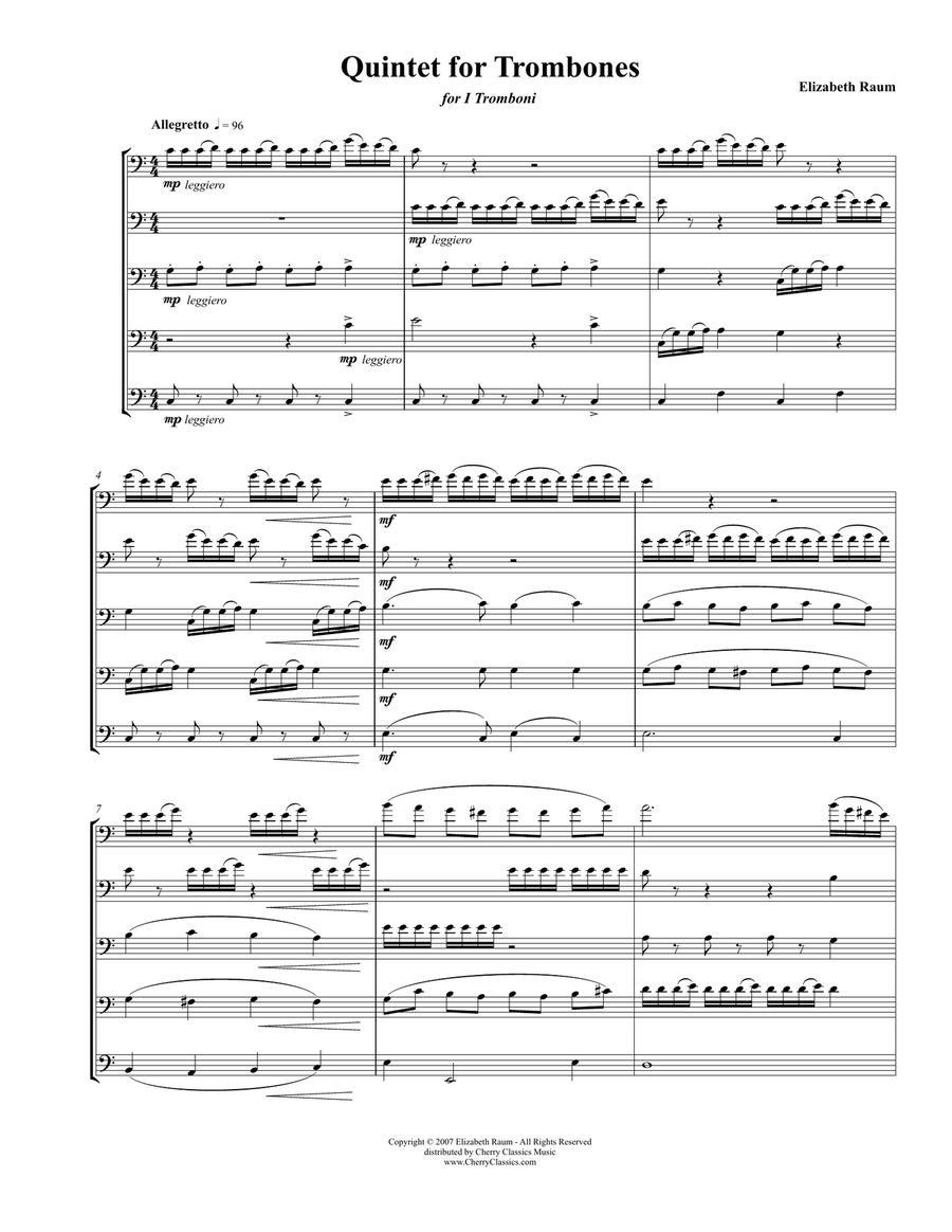 Quintet for Trombones Quintet for Trombones Trombone scores gallery preview page 2
