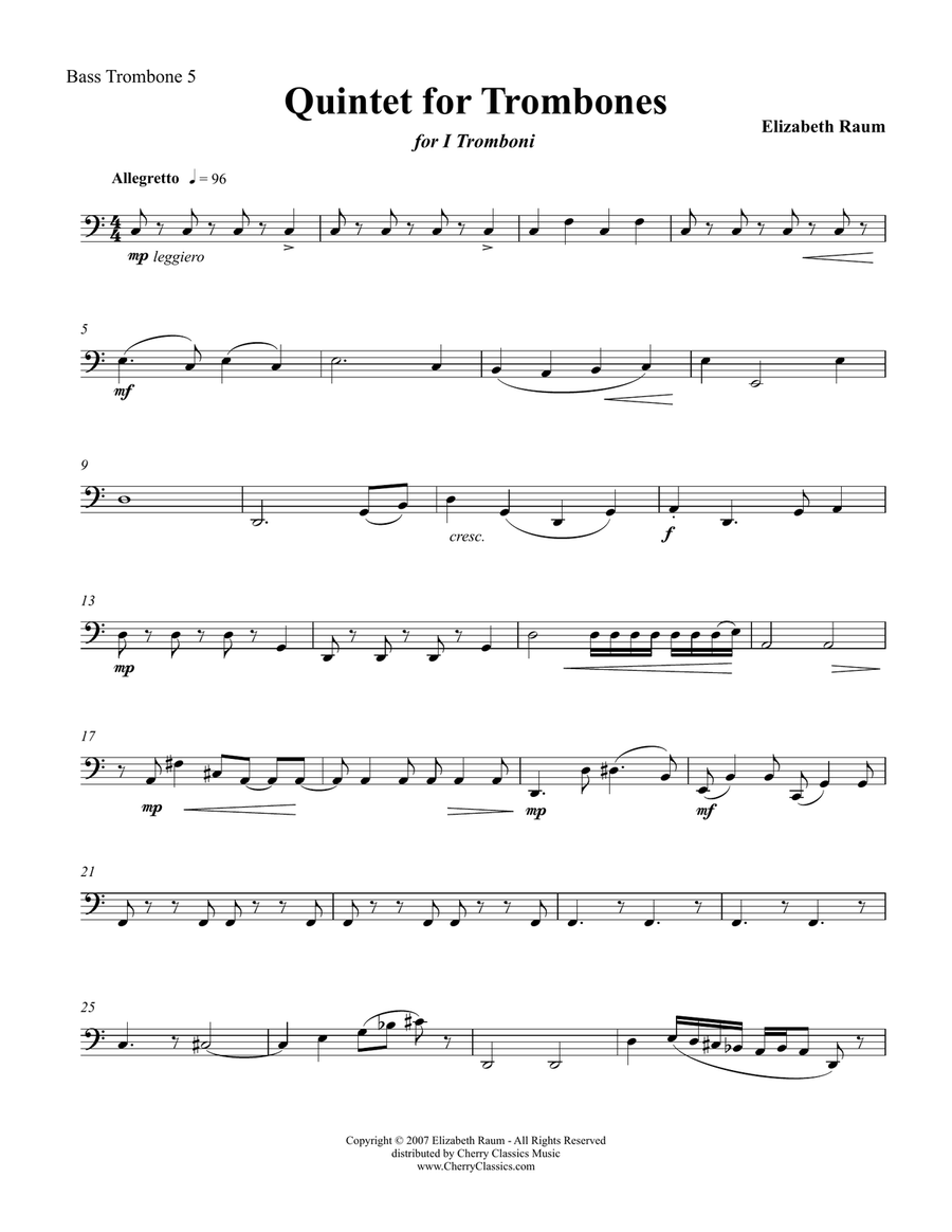 Quintet for Trombones Quintet for Trombones Trombone scores gallery preview page 6