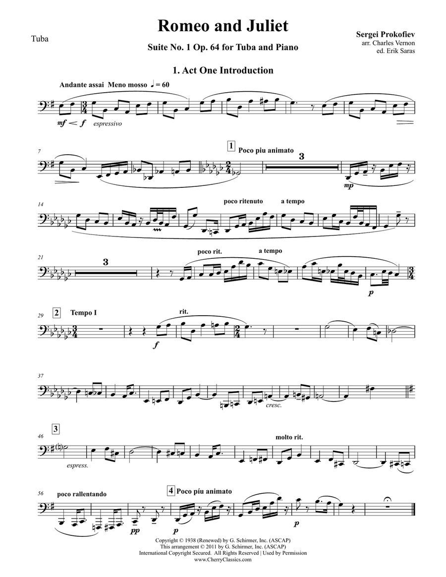 Romeo and Juliet Suite No. 1, Op. 64 for Tuba and Piano Tuba scores gallery preview page 2
