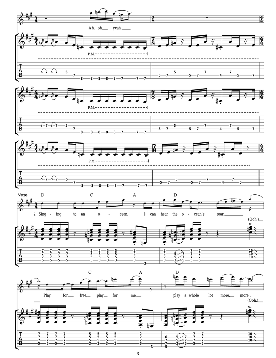 The Ocean Guitar Tablature scores gallery preview page 3