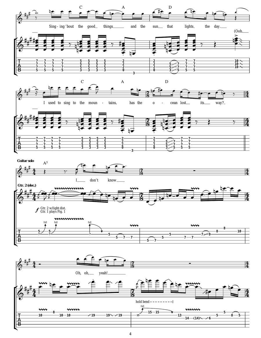 The Ocean Guitar Tablature scores gallery preview page 4