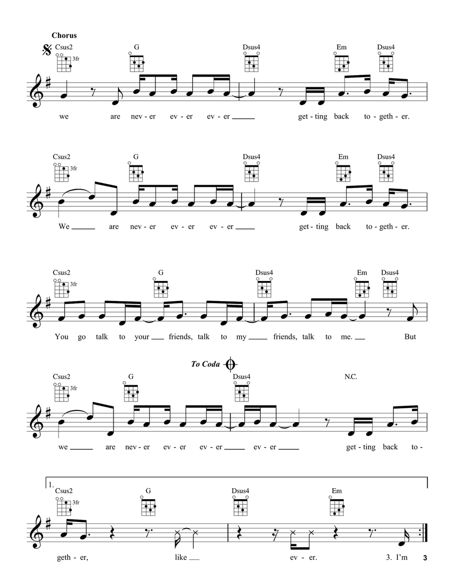 We Are Never Ever Getting Back Together Ukulele scores gallery preview page 3