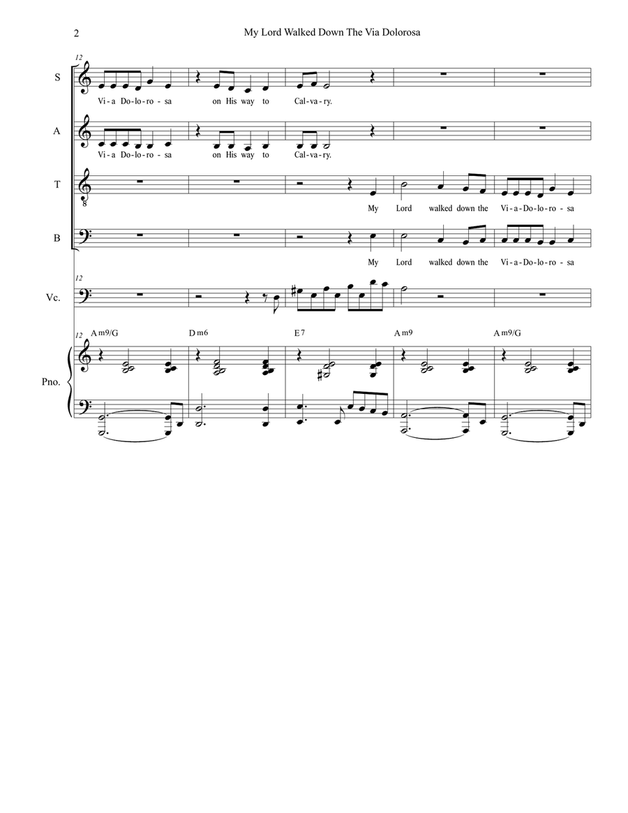 My Lord Walked Down The Via Dolorosa (Tenor Solo with SATB) 4-Part scores gallery preview page 2