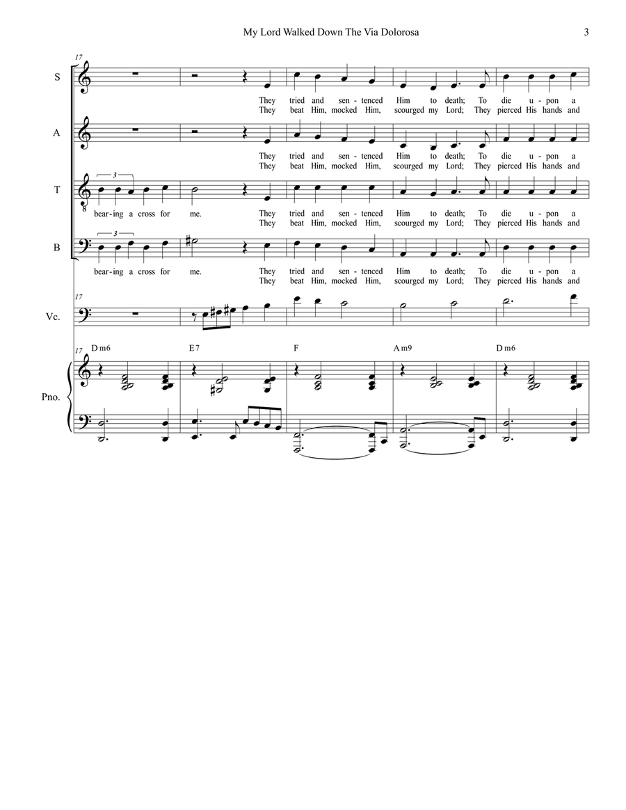 My Lord Walked Down The Via Dolorosa (Tenor Solo with SATB) 4-Part scores gallery preview page 3