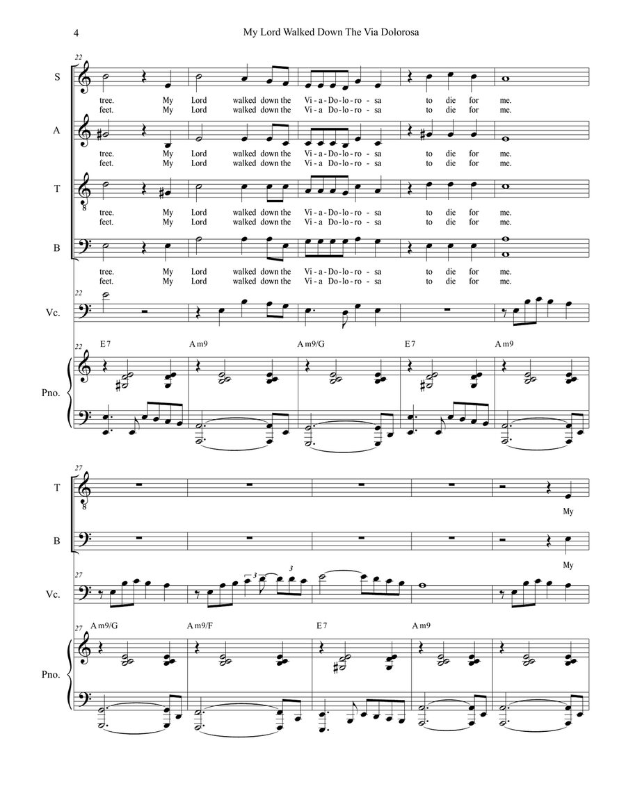 My Lord Walked Down The Via Dolorosa (Tenor Solo with SATB) 4-Part scores gallery preview page 4