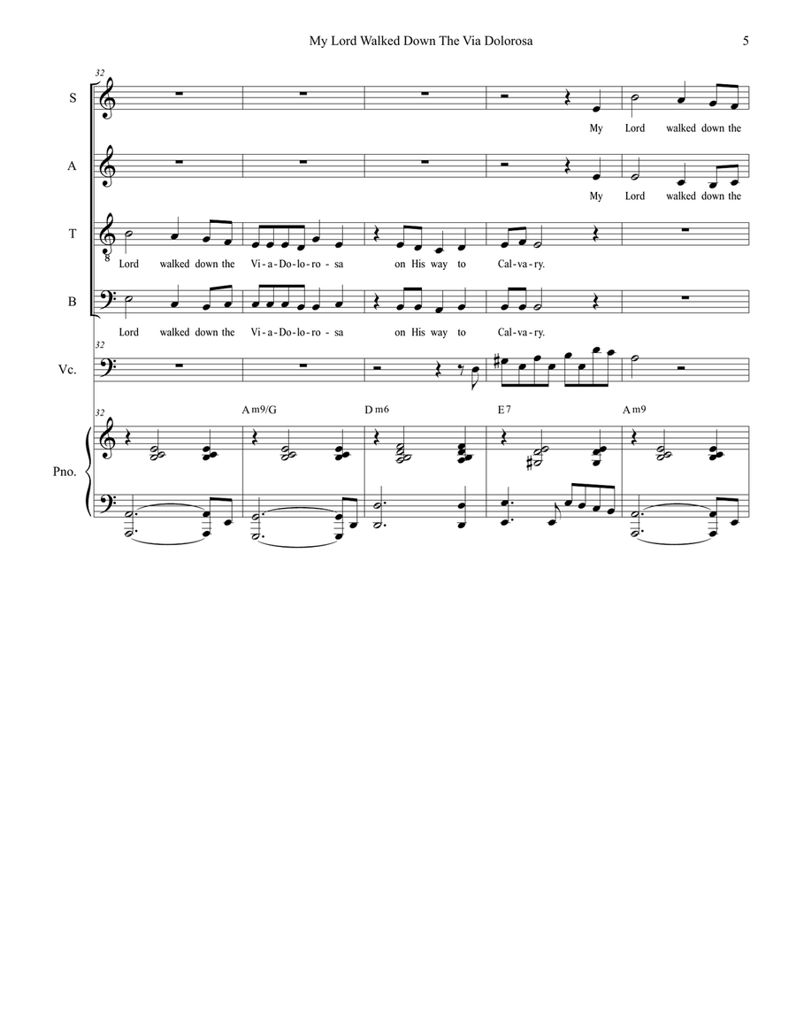 My Lord Walked Down The Via Dolorosa (Tenor Solo with SATB) 4-Part scores gallery preview page 5