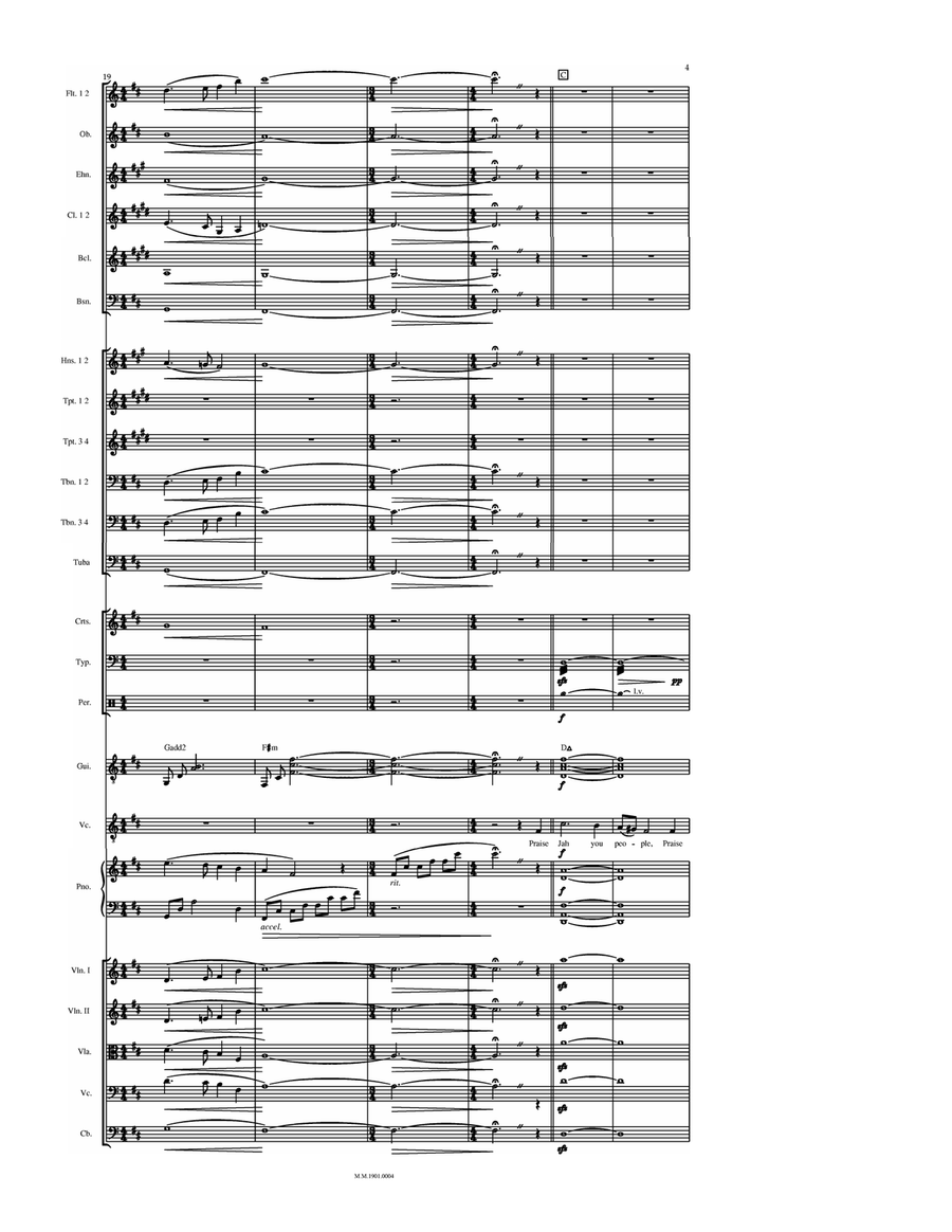 Score: Psalm 150 (for Tenor and Orchestra) Key of D - Score Only String Orchestra scores gallery preview page 4