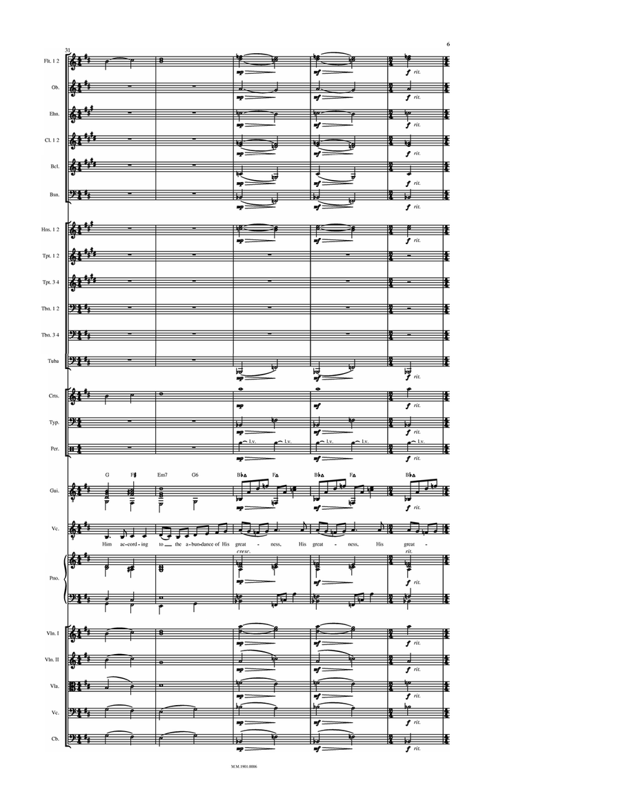 Score: Psalm 150 (for Tenor and Orchestra) Key of D - Score Only String Orchestra scores gallery preview page 6