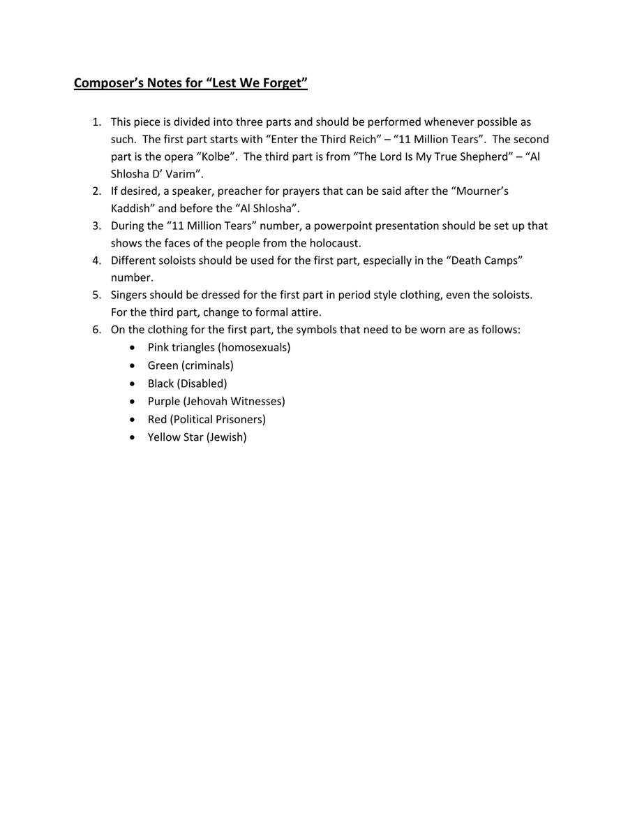 Lest We Forget (a Holocaust Memorial Musical Presentation) 4-Part scores gallery preview page 2