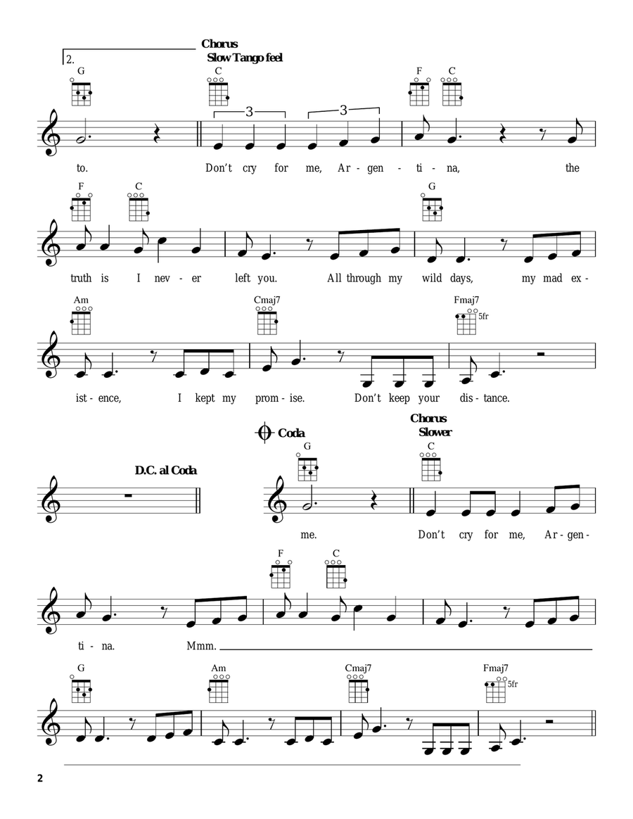 Don't Cry For Me Argentina Ukulele scores gallery preview page 2