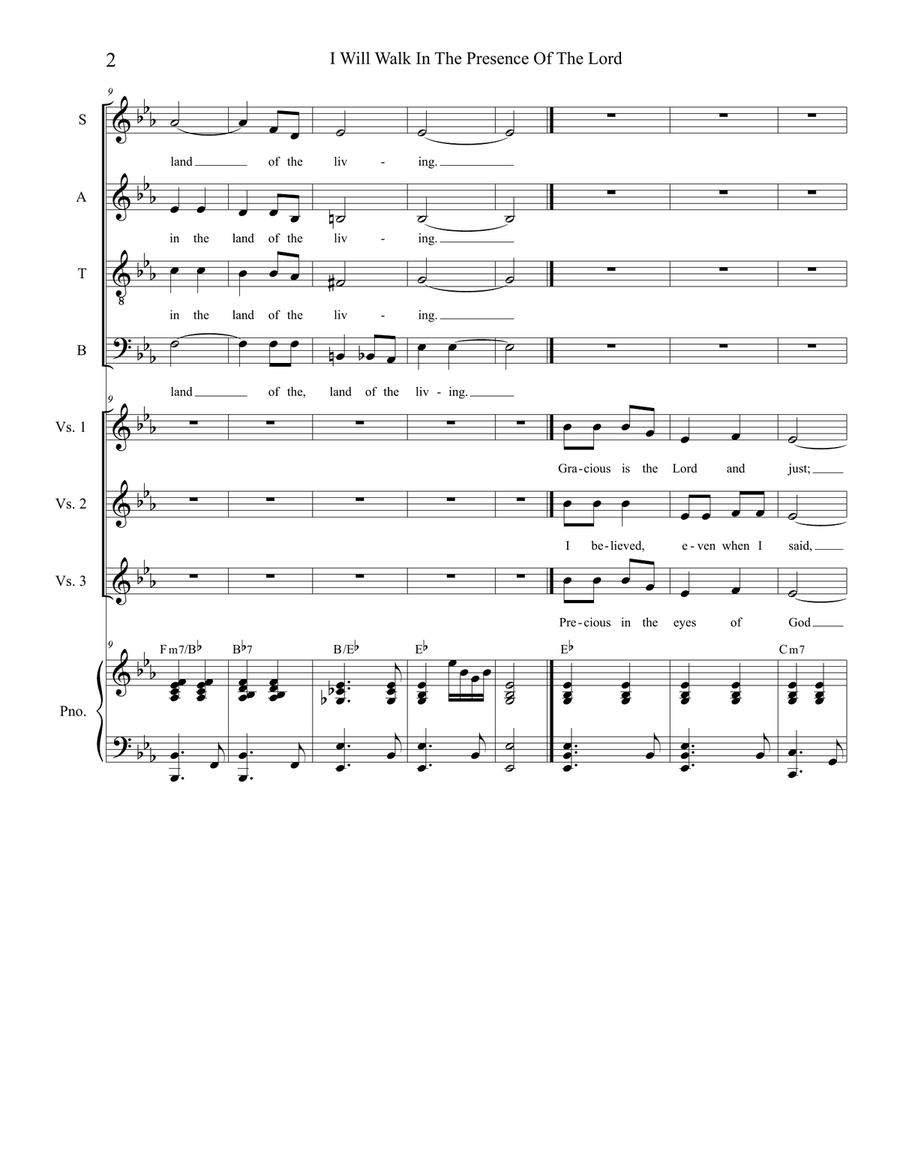 I Will Walk In The Presence Of The Lord (Psalm 116) (Solo with SATB) 4-Part scores gallery preview page 2