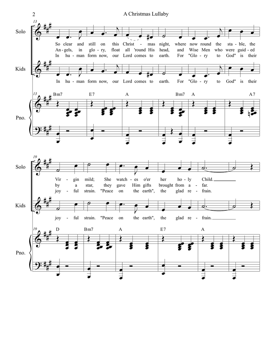 A Christmas Lullaby (Solo with 2-part choir) Unison Choir scores gallery preview page 2