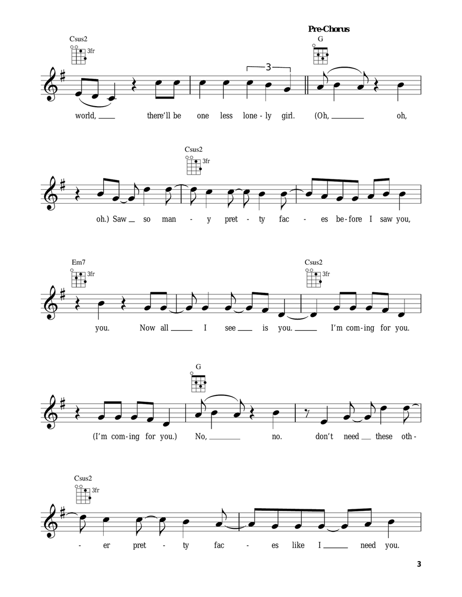 One Less Lonely Girl One Less Lonely Girl Ukulele scores gallery preview page 3
