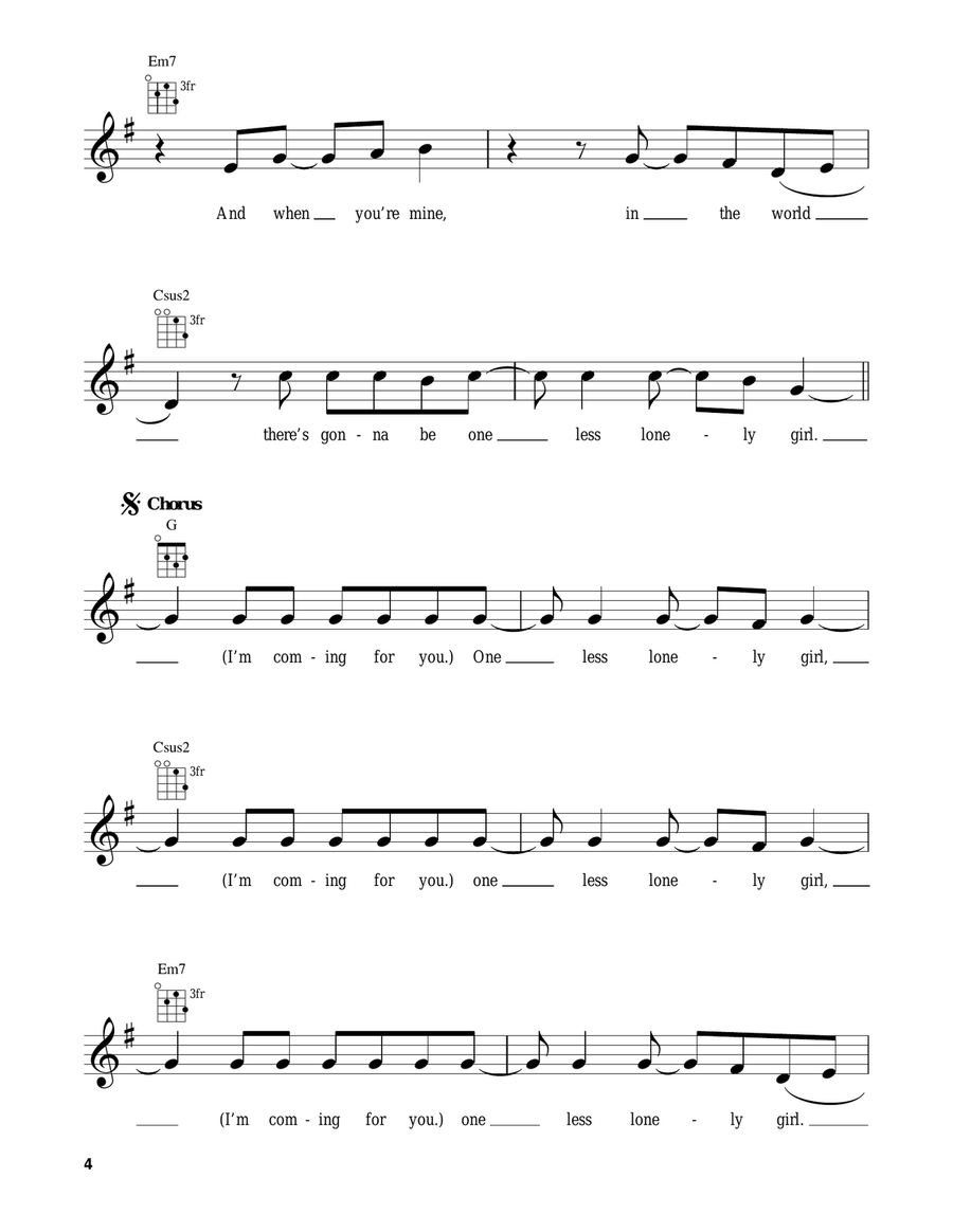 One Less Lonely Girl One Less Lonely Girl Ukulele scores gallery preview page 4