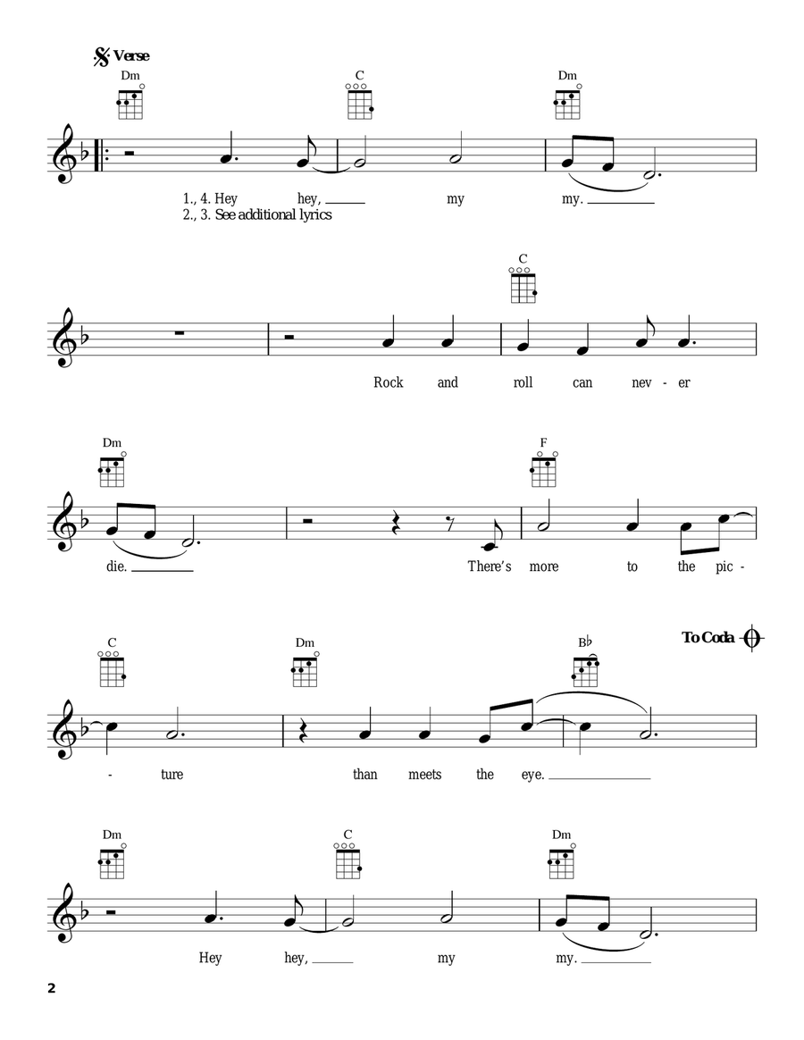 Hey Hey, My My (Into The Black) Ukulele scores gallery preview page 2