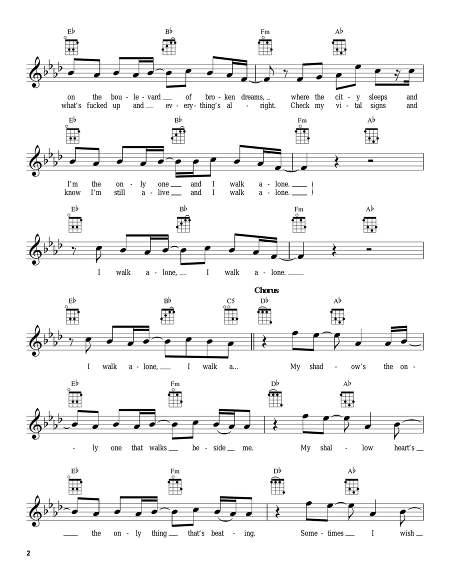 Boulevard Of Broken Dreams Ukulele scores gallery preview page 2