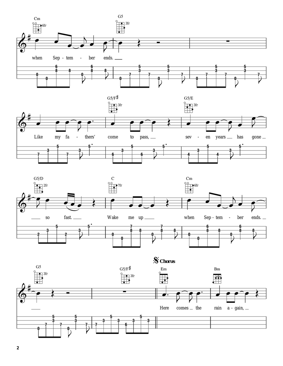 Wake Me Up When September Ends Ukulele scores gallery preview page 2