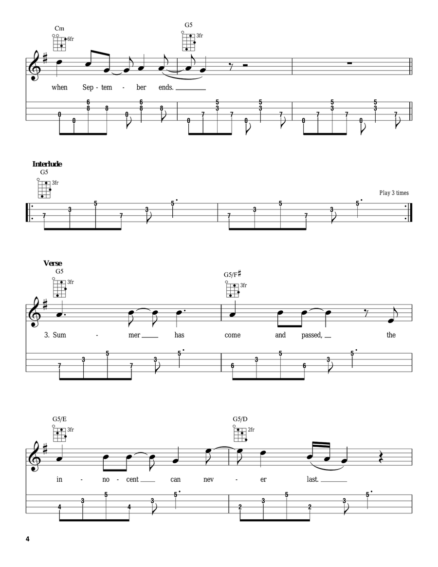 Wake Me Up When September Ends Ukulele scores gallery preview page 4