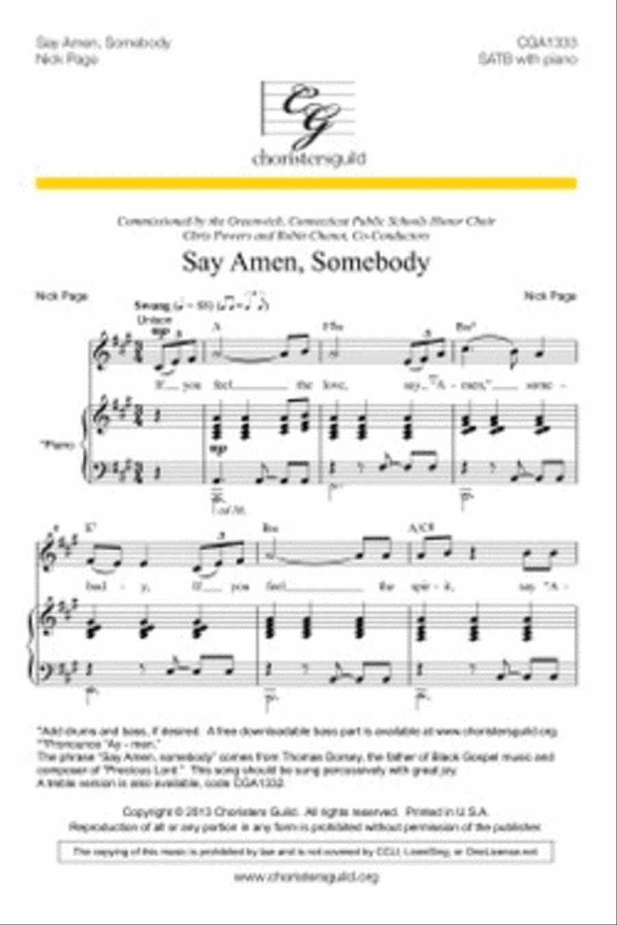 Say Amen, Somebody (SATB) 4-Part scores gallery preview page 1